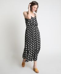 Vestido-Feminino-Midi-Estampado-de-Margaridas-com-Botoes-Alca-Fina-Preto-9912184-Preto_1