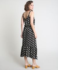 Vestido-Feminino-Midi-Estampado-de-Margaridas-com-Botoes-Alca-Fina-Preto-9912184-Preto_2