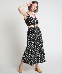 Vestido-Feminino-Midi-Estampado-de-Margaridas-com-Botoes-Alca-Fina-Preto-9912184-Preto_3