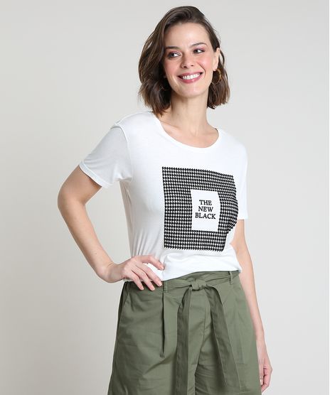 Blusa-Feminina-Pied-de-Poule--The-New-Black--Manga-Curta-Decote-Redondo-Off-White-9863000-Off_White_1