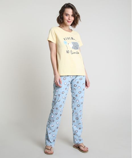 Pijama-Feminino-Porco-Espinho--Vivendo-no-Limite--Manga-Curta-Amarelo-Claro-9898194-Amarelo_Claro_1