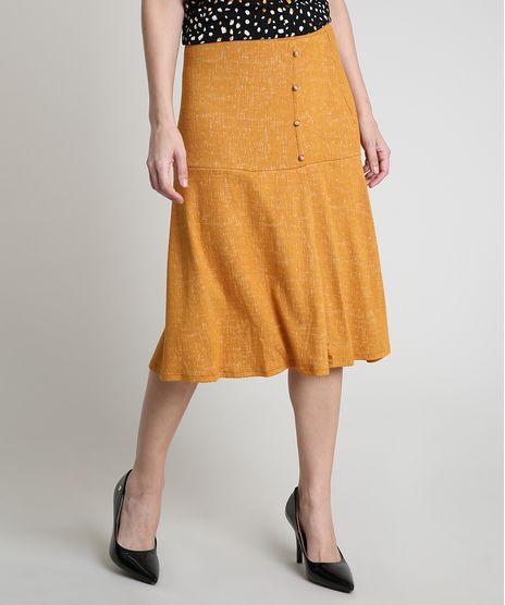 Saia-Feminina-Midi-Texturizada-com-Fenda-e-Botoes-Mostarda-9906702-Mostarda_1