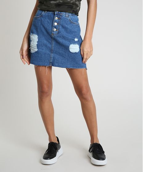 Saia-Jeans-Feminina-Curta-Destroyed-com-Barra-a-Fio-Azul-Escuro-9310412-Azul_Escuro_1
