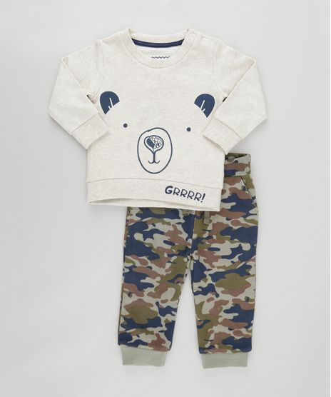 Conjunto-de-Blusao--Urso--Bege---Calca-Estampada-Camuflada-em-Moletom-Verde-Militar-8495981-Verde_Militar_1