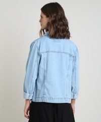 Jaqueta Jeans Feminina Azul Claro com Bolsos Costas
