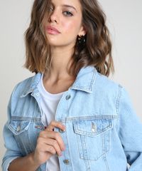 Bolsos Jaqueta Jeans Feminina Azul Claro