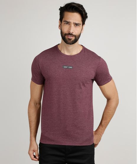 Camiseta-Masculina-Slim--I-Don-t-Care--Manga-Curta-Gola-Careca-Vinho-9926188-Vinho_1