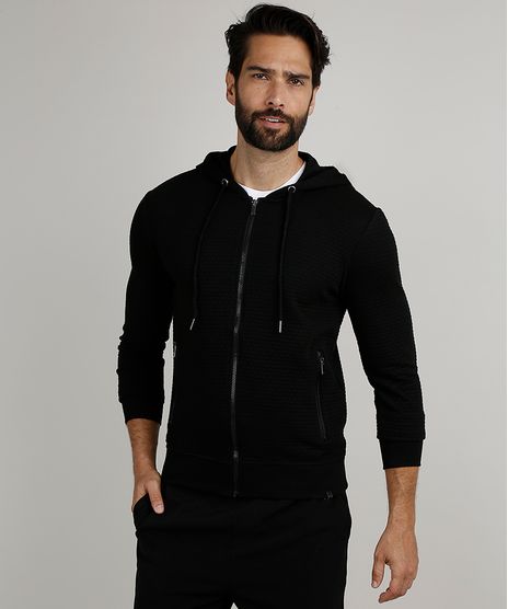Blusao-Masculino-Slim-em-Moletom-Texturizado-com-Capuz-e-Bolsos-Preto-9782700-Preto_1
