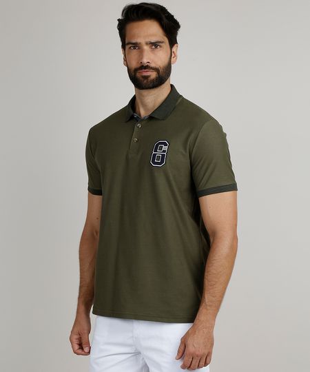 Polo-Masculina-Comfort-Maquinetada-com-Patch-Manga-Curta-Verde-Militar-9910314-Verde_Militar_1