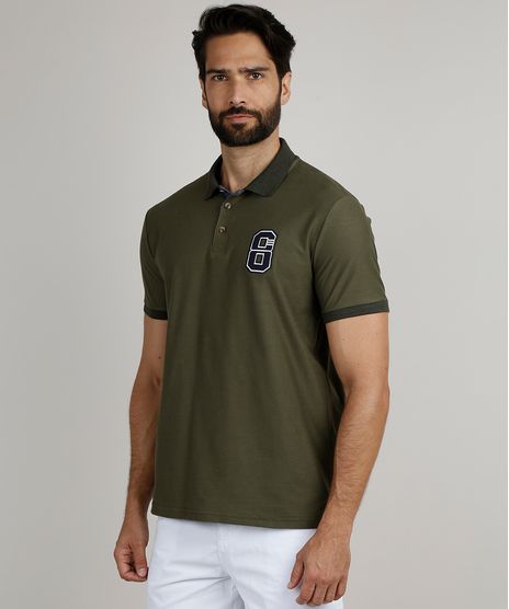 Polo-Masculina-Comfort-Maquinetada-com-Patch-Manga-Curta-Verde-Militar-9910314-Verde_Militar_1