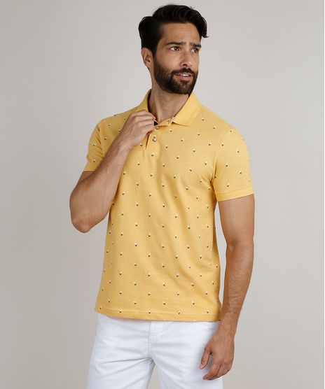 Polo-Masculina-Comfort-em-Piquet-Estampada-Mini-Print-Manga-Curta-Amarela-9869040-Amarelo_1