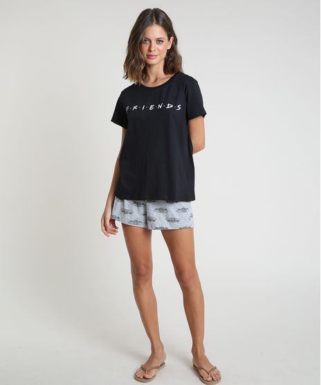 Pijama-Feminino-Friends-Estampado-Manga-Curta-Preto-9876301-Preto_1