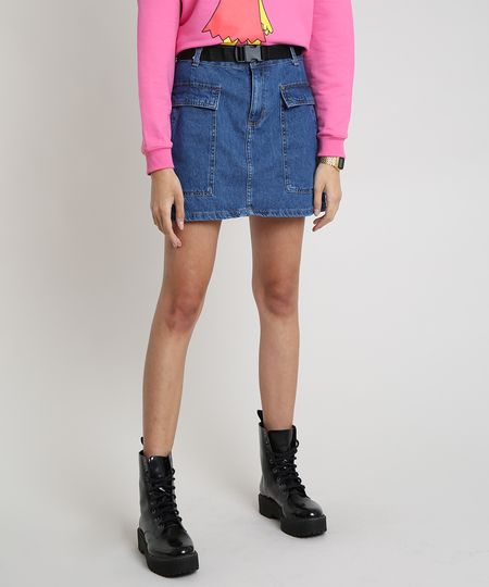 Saia-Jeans-Feminina-Curta-com-Bolsos-e-Cinto-Azul-Medio-9887166-Azul_Medio_1