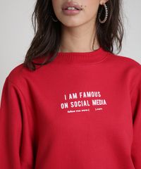 Blusao-Feminino--I-Am-Famous-on-Social-Media--em-Moletom-Vermelho-9901727-Vermelho_4