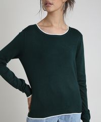 Sueter-Feminino-Basico-em-Trico-Decote-Redondo-Verde-Escuro-9325451-Verde_Escuro_4