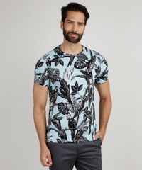 Camiseta-Masculina-Slim-Estampada-de-Araras-Manga-Curta-Gola-Careca-Azul-Claro-9937395-Azul_Claro_1