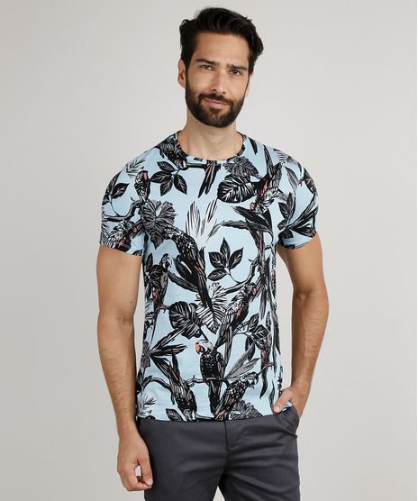 Camiseta-Masculina-Slim-Estampada-de-Araras-Manga-Curta-Gola-Careca-Azul-Claro-9937395-Azul_Claro_1
