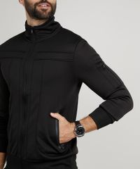 Jaqueta-Masculina-Slim-com-Recortes-e-Bolsos-Gola-Alta-Preta-9782699-Preto_4