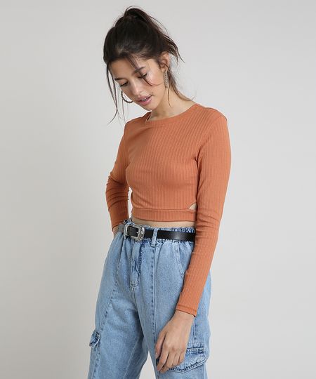 Blusa-Feminina-Cropped-Canelada-com-Vazados-Manga-Longa-Decote-Redondo-Marrom-Claro-9894518-Marrom_Claro_1 Blusa-Feminina-Cropped-Canelada-com-Vazados-Manga-Longa-Decote-Redondo-Marrom-Claro-9894518-Marrom_Claro_1