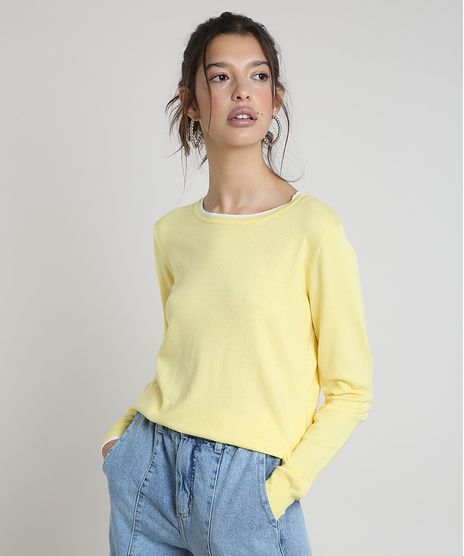 Sueter-Feminino-Basico-em-Trico-Decote-Redondo-Amarela-9325451-Amarelo_1