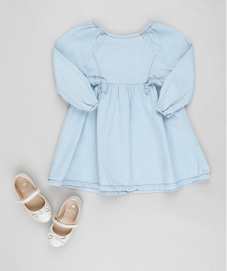 vestido jeans infantil manga longa