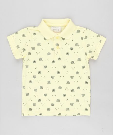 Polo-Infantil-em-Piquet-Estampado-de-Ursinho-Manga-Curta-Amarela-9863354-Amarelo_1