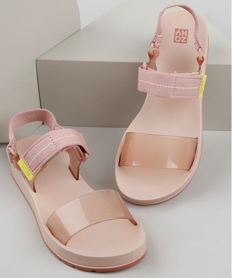 Papete-Feminina-Zaxy-Way-Transparente-com-Velcro-Rose-9941627-Rose_1