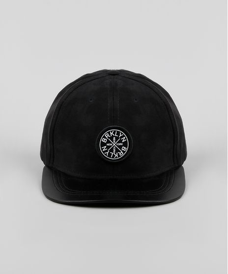 Bone-Masculino-Aba-Reta--Brklyn--em-Suede-Preto-9561297-Preto_1