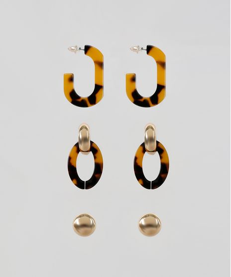 Kit-de-3-Brincos-Femininos-Tartaruga-Dourado-9860305-Dourado_1