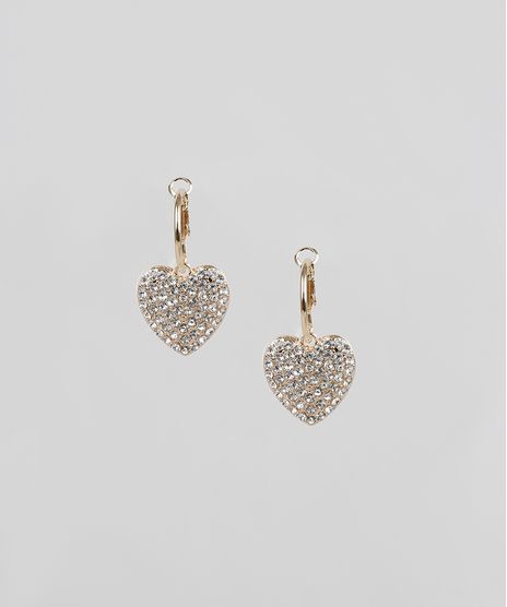 Brinco-Feminino-de-Coracao-com-Strass-Dourado-9860347-Dourado_1