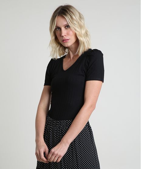 Blusa-Feminina-Canelada-Manga-Curta-Decote-V-Preta-9891542-Preto_1