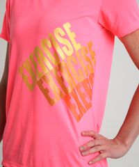 Roupa Neon Feminina Manga Curta Rosa