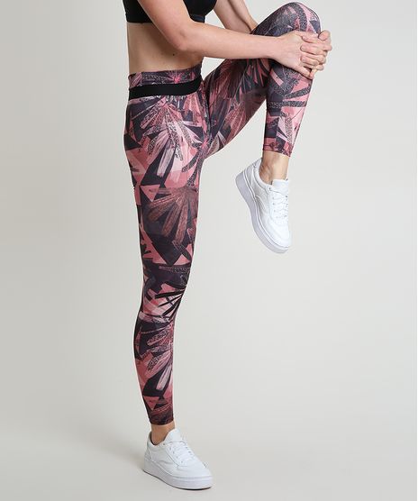 Calca-Legging-Feminina-Esportiva-Ace-Estampada-de-Folhagem-Coral-9875017-Coral_1