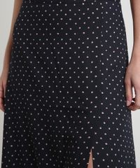 Saia-Feminina-Midi-Estampada-de-Poa-com-Fenda-Preta-9802334-Preto_4