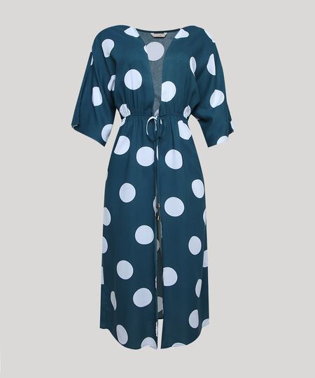 Saida-de-Praia-Kaftan-Estampada-de-Poa-Curta-Manga-Curta-Verde-Escuro-9887842-Verde_Escuro_1