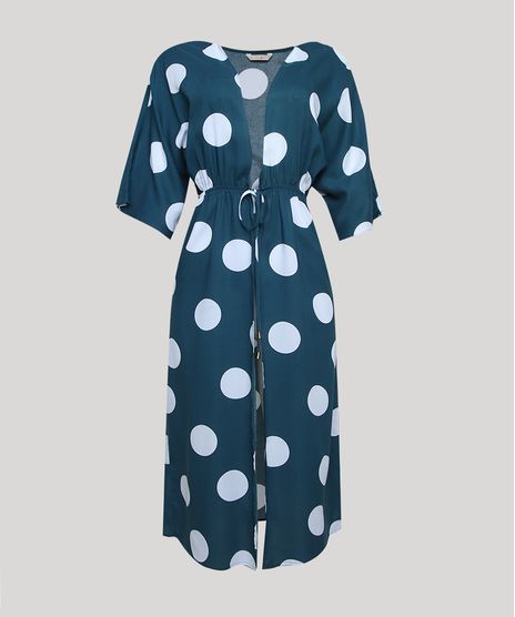 Saida-de-Praia-Kaftan-Estampada-de-Poa-Curta-Manga-Curta-Verde-Escuro-9887842-Verde_Escuro_1