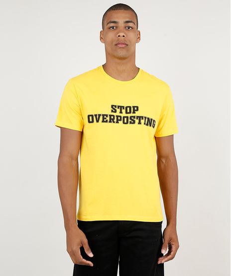Camiseta-Masculina--Stop-Overposting--Manga-Curta-Gola-Careca-Amarela-9902065-Amarelo_1