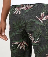 Bermuda-de-Sarja-Masculina-Slim-Estampada-Floral-com-Bolsos-Cinza-Mescla-Escuro-9863640-Cinza_Mescla_Escuro_2