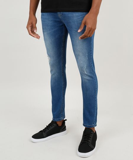 Calça Jeans Masculina Carrot com Rasgos Azul Médio - 36 Menor preço em Calça Jeans Masculina Carrot com Rasgos Azul Médio - 36