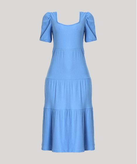 vestido canelado azul