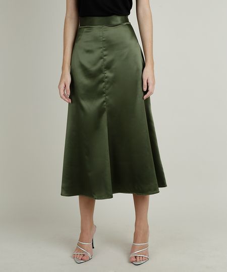 Saia-Feminina-Mindset-Midi-Evase-Acetinada-Verde-Militar-9943618-Verde_Militar_1