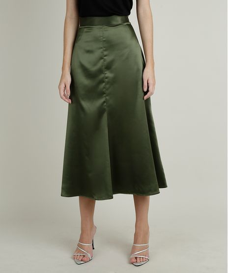 Saia-Feminina-Mindset-Midi-Evase-Acetinada-Verde-Militar-9943618-Verde_Militar_1