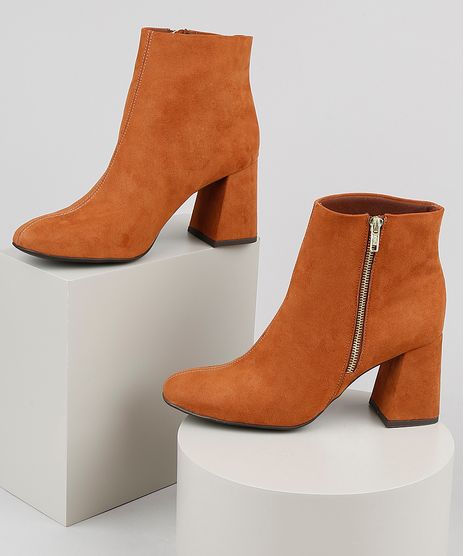 Bota-Feminina-Oneself-Cano-Curto-Salto-Quadrado-Medio-em-Suede-Caramelo-9906525-Caramelo_1