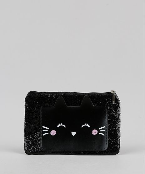 Necessaire-Feminina-com-Bolso-de-Gatinho-e-Glitter-Preta-9901244-Preto_1