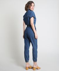 Macacao-Jeans-Feminino-Jogger-Cargo-com-Ziper-e-Faixa-para-Amarrar-Manga-Curta-Azul-Medio-9885741-Azul_Medio_2