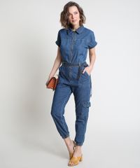 Macacao-Jeans-Feminino-Jogger-Cargo-com-Ziper-e-Faixa-para-Amarrar-Manga-Curta-Azul-Medio-9885741-Azul_Medio_3