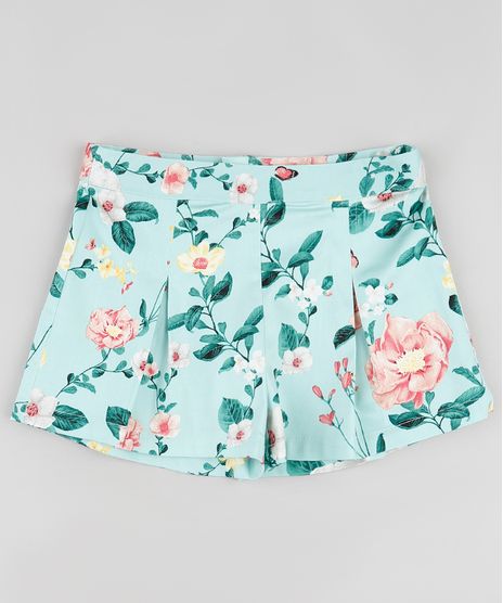 Short-Infantil-Alfaiatado-Estampado-Floral-com-Pregas-Verde-Agua-9821430-Verde_Agua_1