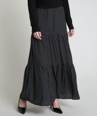 Saia-Feminina-Longa-Estampada-de-Poa-com-Recortes-Preta-9938609-Preto_1