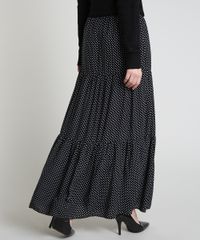 Saia-Feminina-Longa-Estampada-de-Poa-com-Recortes-Preta-9938609-Preto_2