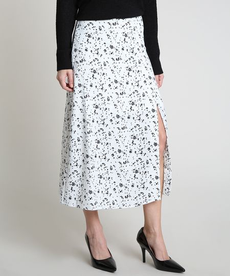 Saia-Feminina-Midi-Estampada-de-Folhagem-com-Fenda-Branca-9802335-Branco_1